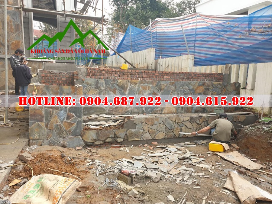 thi công ốp tường đá rối