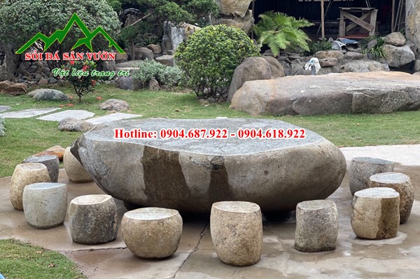 bộ bàn ghế đá cuội nguyên khối