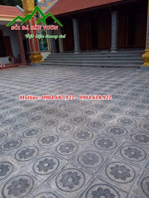 Đá xanh đen băm họa tiết lát sân