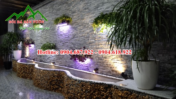 Mẫu sỏi cuội gắn tường